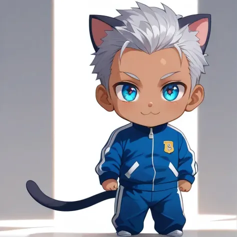 Cat,chibi, cat ears, full body,shoot from front,eye-level shot,makes an aesthetic,Master piece,Best Quality,all detailed,ultra detailed,extremely detailed CG unity 8k wallpaper,8K,Anime,a handsome man, man, solo,Short Hair,two block,beautiful silver hair,s...