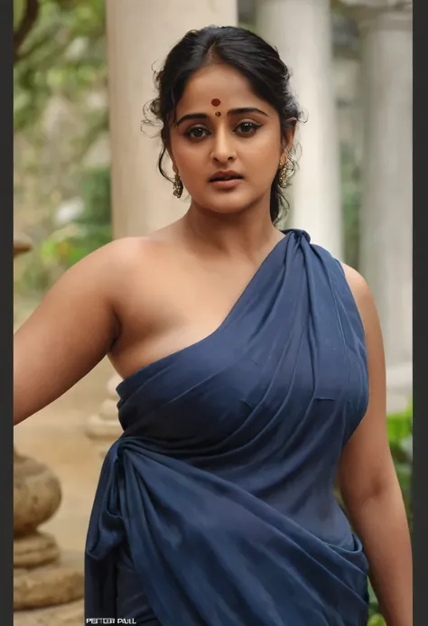 Looks like Anushka Shetty, (solo), middle aged woman, Masterpiece, Best quality, high clarity eyes, beautifully styled hair, curvy, sexy navel folds, feminine curve, motherly figure, critically flawless,sharp picture, Full portrait, High pixels, perfect fa...