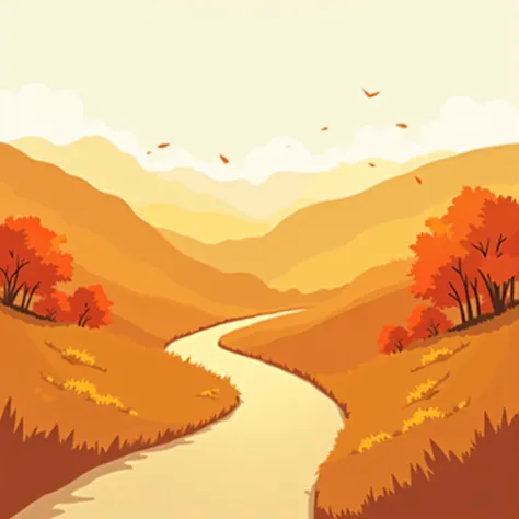 Make a simple drawing of a simple autumn background in anime style, Make it more simplified