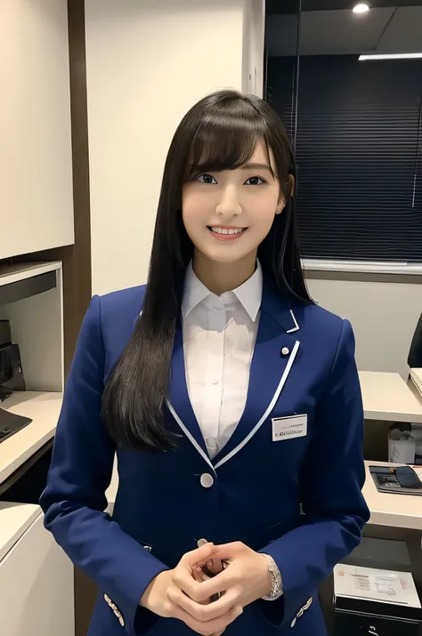 young woman in bank uniform