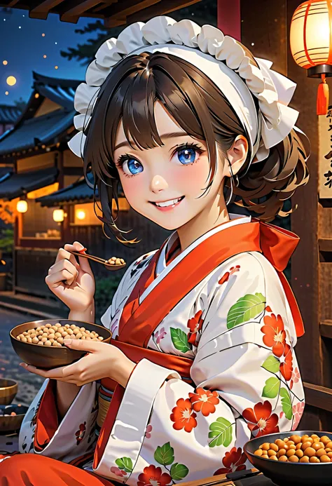  top quality、 high resolution、( HD:1.2)、 Masterpiece、 detailed background on a futon、Realistic、 RAW photos 、
On the night of Setsubun 、 The figure throwing beans was like a little shrine maiden {x} A cute girl clutches roasted soybeans tightly in her littl...