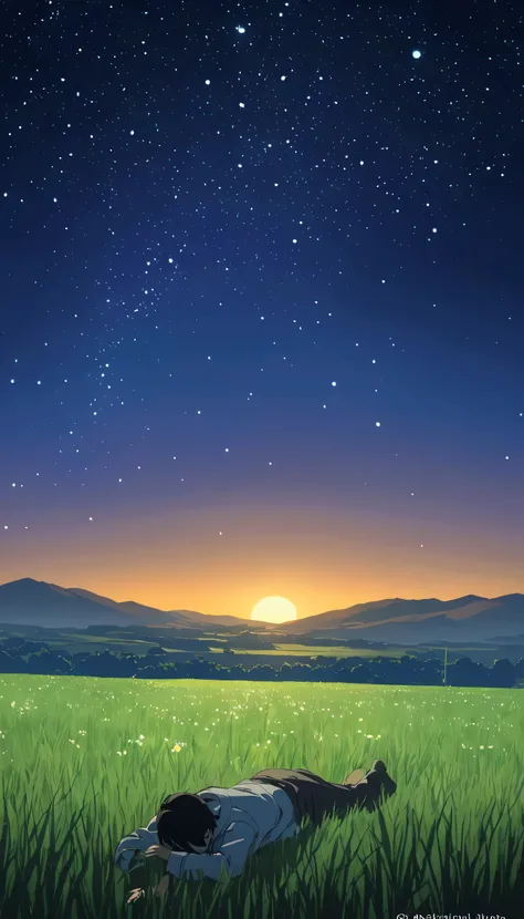  anime style Alone man lay down under the stars
, Makoto Shinkai Cyril Roland, 4k anime art wallpaper, 4k anime art wallpaper, Animated background, 8K anime art wallpaper, Animated background art, Animated landscape wallpaper, Amazing wallpaper, HD wallpap...