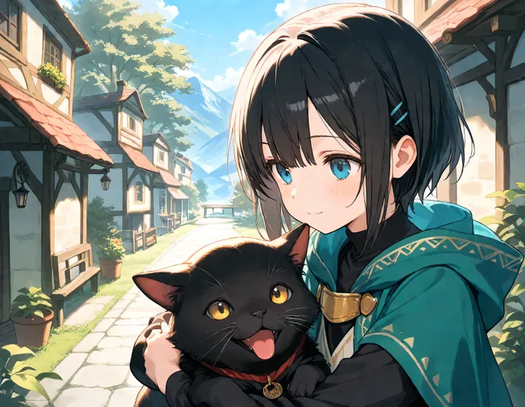 (masterpiece), (best quality), (ultra-detailed),
1girl, black hair,  fantasy, route of a journey, animal,