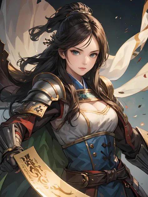   beautiful woman with dark hair ：1.3,  Gruwitz-Inspired Artwork , Hanfu,((  pure white background )), ( top quality),  handsome，Beautiful female knight, 2. 5D CGI fantasy artwork,  Detailed Digital Art,  Extremely Amazing Artwork ,  Fan Art Best Art Stati...