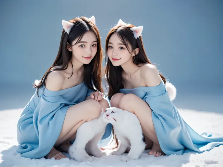 ( top quality,4K,8k, high resolution, Masterpiece:1.2),Cats playing with each other 、 Super Detail,  is present , adorable by design,Fluffy,Frost ,Kittens playing in the prairie . , happy expression ,Little pink nose,Sparkling Beard, Sparkling blue eyes ,S...