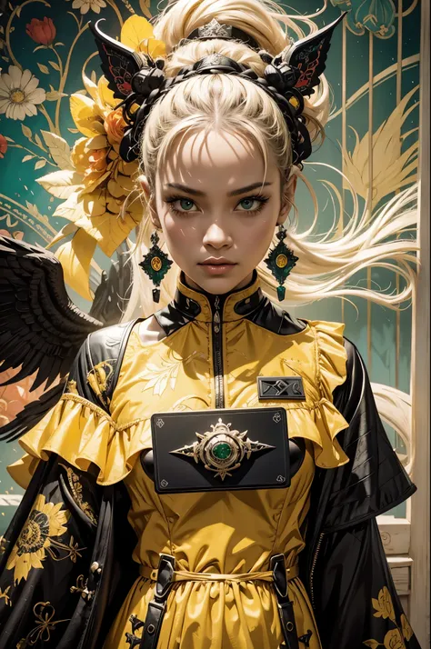 16k, black card technic, gothic ambulance, awe effect, masterpiece, background of pleasant pattern, detailed texture, bright vibrant colors, contrasted, cine drama light, (ousmane sow: 0.8), (ashley wood: 0.4), (jae lee: 0.5), (joe chiodo: 0.5), (zentangle...