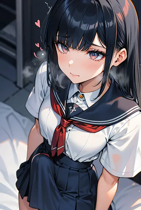 ((masterpiece)), (best quality, HDR, UHD, 8K, ultra-fine painting), (rich contrast), Highly detailed, (Ultra detailed), expressive eyes, cute eyes, perfect face, embarrassed, shiny skin, 1high school student, school uniform, skirt, Standing, bulge, skirt c...