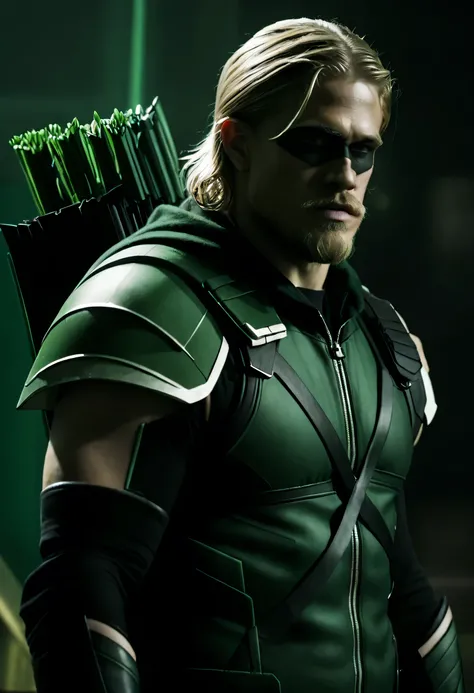 A cinematic image of Charlie Hunnam as Green Arrow live action