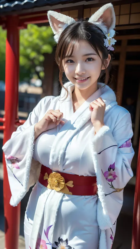  top quality, Masterpiece, Ultra High Resolution, High Definition RAW Color Photos , pro pics, natural skin texture, fine skin, hyperrealism, Ultra-Fine,16k, smiles,(gigantic breasts),Japan,(((煌びやかなJapanの着物,Long-sleeved kimono with a bare flower pattern,ri...