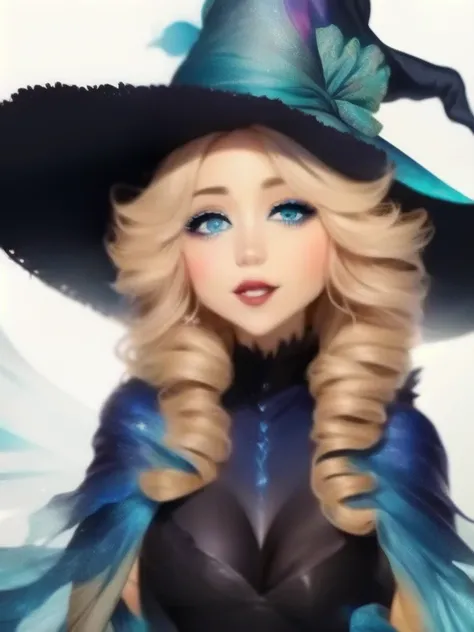 a cartoon image of a woman with a hat and a blue dress, flirty anime witch casting magic, ahegao, dark witch character, witch girl, ahegao face, a beautiful sorceress, fashionable dark witch, dark witch, blue scales covering her chest, blue witch hat, pret...