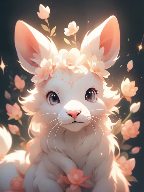 a close up of a deer with flowers on a black background, cute detailed digital art, jen bartel, by Ryan Yee, cute forest creature, anthropomorphic deer female, ✏️🎨, a mythical creature, anthropomorphic female deer, cute detailed artwork, an anthropomorphic...