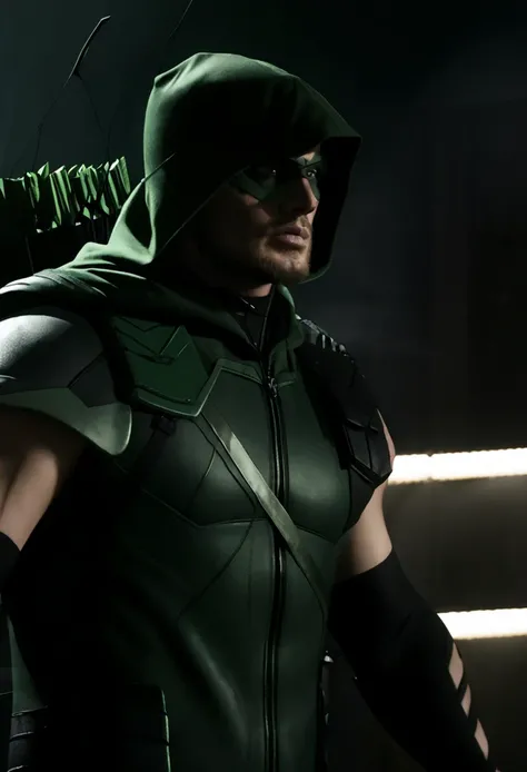 A cinematic image of jensen ackles as Green Arrow live action