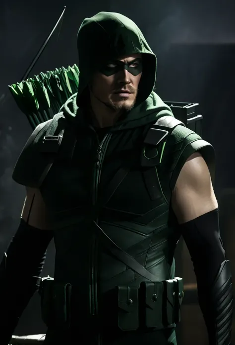 A cinematic image of jensen ackles as Green Arrow live action