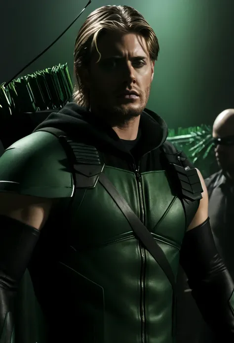 A cinematic image of jensen ackles as Green Arrow live action