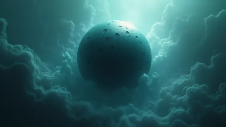 A darkened sphere looms at the center, absorbing all color into its core. Around it, ghostly wisps of teal and silver spiral outward, as if caught in an unseen force. The sphere is not solid but fluid, shifting between presence and absence. It could be a b...