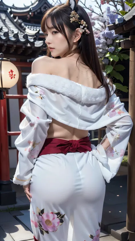  top quality, Masterpiece, Ultra High Resolution, High Definition RAW Color Photos , pro pics, natural skin texture, fine skin, hyperrealism, Ultra-Fine,16k,Japan,Gigantic ass,(((gigantic breasts,煌びやかなJapanの着物,floral long sleeve kimono,right color花柄振袖,whit...