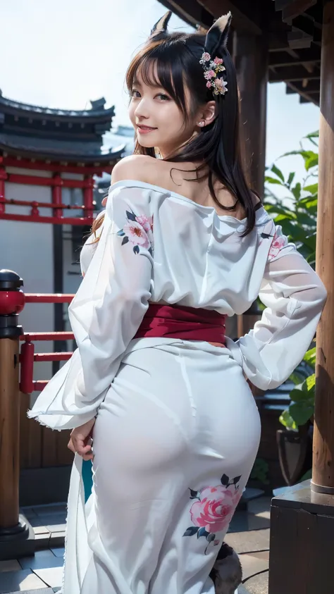  top quality, Masterpiece, Ultra High Resolution, High Definition RAW Color Photos , pro pics, natural skin texture, fine skin, hyperrealism, Ultra-Fine,16k,Japan, smiles,Gigantic ass,(((gigantic breasts,煌びやかなJapanの着物,floral long sleeve kimono,right color花...