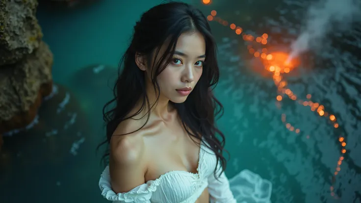 50mm photography, white cropped top, beautiful earth filled with water and lava, perfect eyes, sharp focus, 8k HD, crazy detail, intricate, Caenorhabditis elegans, atmospheric 4k hyper-detail, cinematic sensibility, sharp focus, masterpiece, color, surreal...