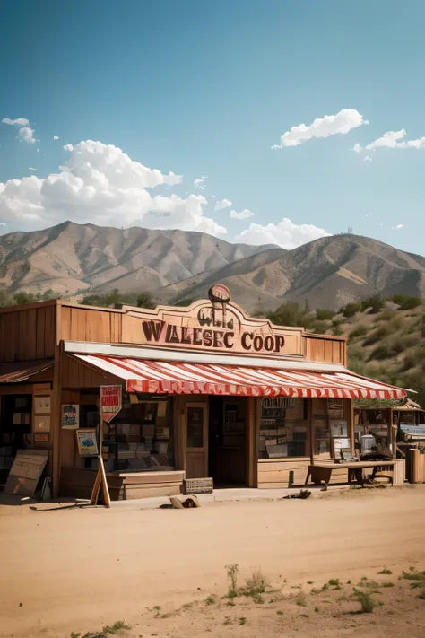 
arafed image of a store with a lot of items on the front, a jigsaw puzzle by William Powhida, trending on pixabay, american scene painting, wild west setting, walking the wild west wastelands, 4 k wild west, old west town, western town, oldwest, old pawn ...