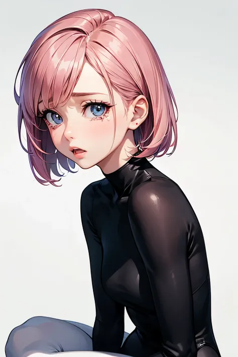 (highest quality:1.2), a 20-years-old girl is kneeling, looking upward, from side view, a photorealistic cute gymnast, heavily make-up face, pale face, opened mouth to cry, noble face, cute face, sad face, Europian face like a doll, open eyes with tear, s...
