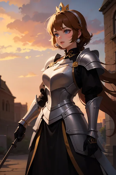 Princess Daisy as a black knight with armor. With a two-handed 