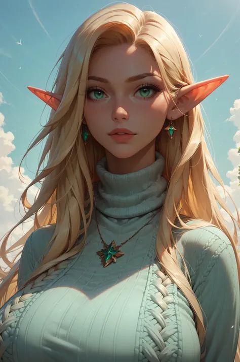 
score_9, score_8_up, score_7_up, 1girl,solo, upper body,looking at viewer, white background, voluminous long blonde hair, elf,  woman, gigantic breasts, sweater, mint green eyes, masterpiece, best quality, amazing quality, very aesthetic, high resolution,...