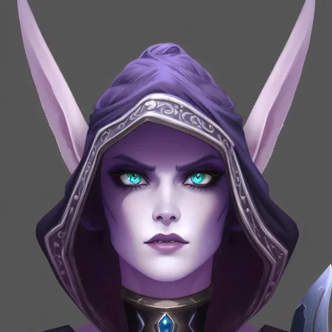  Close-up of a person wearing a turban and a sword,  Sylvanas Windwalker , Portrait of a Female Elf Warlock ,  a close-up portrait of a mage, Portrait of a female mage ,  Dark Elves, Warcraft Characters, Drow, Character close-up, Mage Portrait, Half-elf wo...