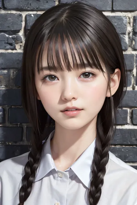 (8k, RAW photo, photorealistic:1.25) ,( lip gloss, eyelashes, Shiny surface, Glossy Skin, best quality, ultra highres, allows depth of field, naked shirt, short two braids hair, Color Difference , caustics, blow lighting , Natural Shading, kpop id...