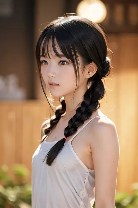 (8k, RAW photo, photorealistic:1.25) ,( lip gloss, eyelashes, Shiny surface, Glossy Skin, best quality, ultra highres, allows depth of field, naked, nude, short two braids hair, Color Difference , caustics, blow lighting , Natural Shading, kpop i...