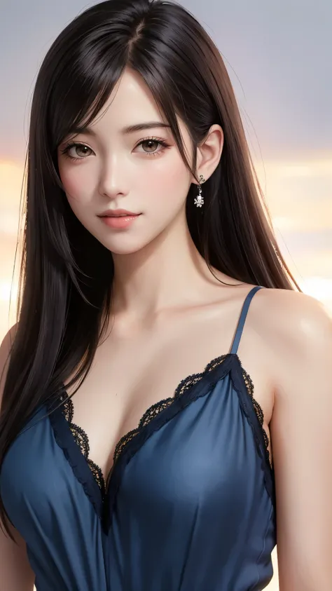 {Top Quality, Masterpiece}, (Realistic: 1.3), Wallpapers, ultra high res, ultra high quality,  BREAK {{{FF7,Tifa_lockhart, solo}}},{Ultra-detailed face, Detailed Red eyes},(black Brown Hair, medium breasts),(Imaginative Macanese Female Page, background is ...