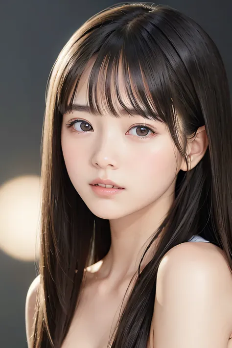 (8k, RAW photo, photorealistic:1.25) ,( lip gloss, eyelashes, Shiny surface, Glossy Skin, best quality, ultra highres, allows depth of field, naked, nude, short two braids hair, Color Difference , caustics, blow lighting , Natural Shading, kpop i...