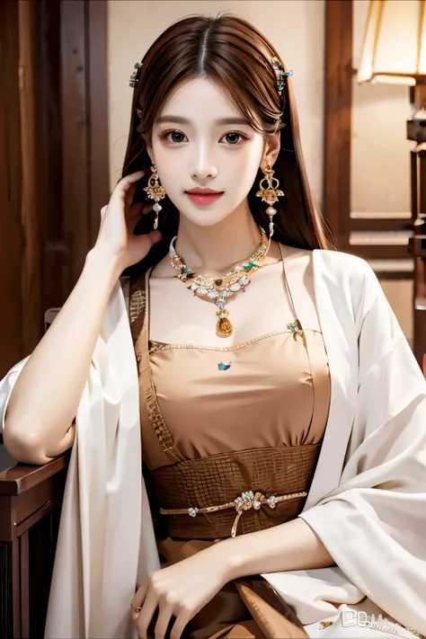 8K, ultra hd, masterpiece, very realistic, 1 girl, elegant, jewelry, accessories, earrings, necklace, beautiful and colourful ancient korean dresses,4 dresses, korean girl, radom hairstyles, 4 hairstyles, brown hair, brown eyes, perfect lips,