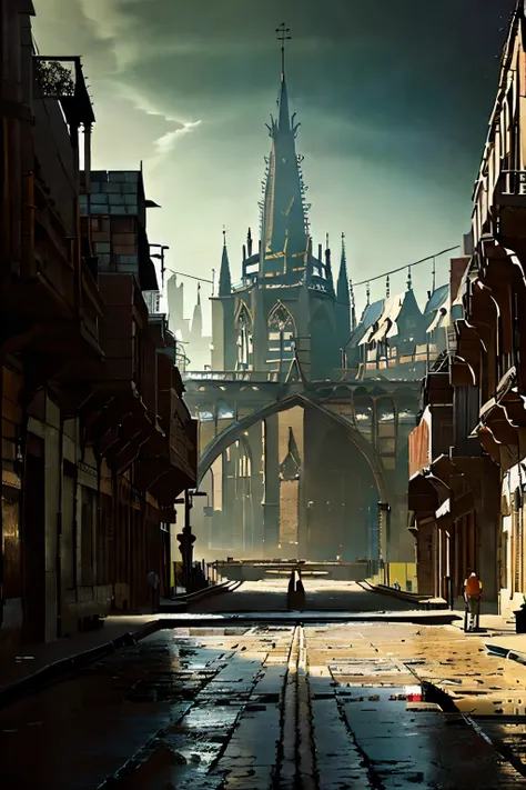 ((best quality)), ((masterpiece)), extremely detailed, delicate texture, aesthetic gothic collection, general term for (gothic architecture, art, fashion, literature, thought, style, and culture), cityscape, background heretical and mysterious light that i...