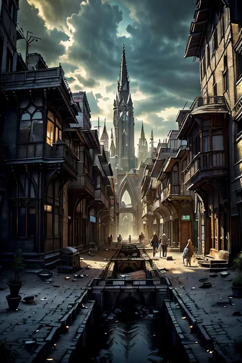((best quality)), ((masterpiece)), extremely detailed, delicate texture, aesthetic gothic collection, general term for (gothic architecture, art, fashion, literature, thought, style, and culture), cityscape, background heretical and mysterious light that i...