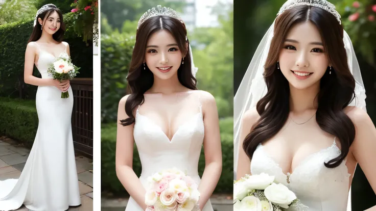 wedding dress　Woman in her 20s　smile　 Model Body Type　Bust D cup　 Chest Highlighting Pose 　1 person