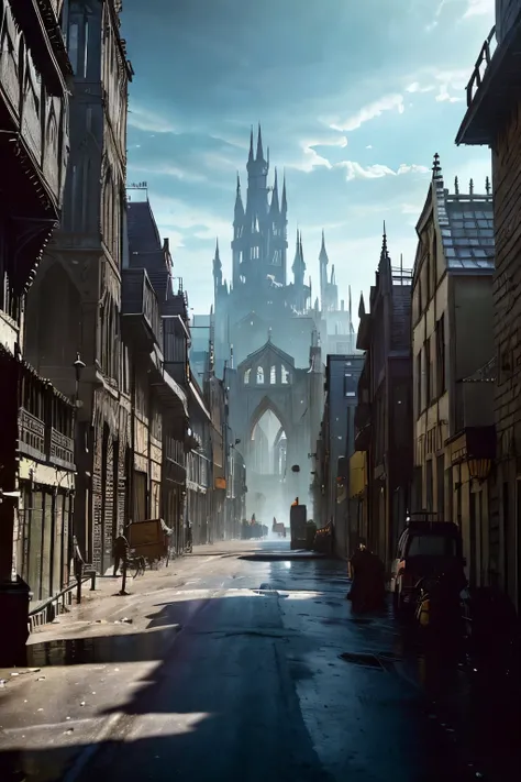 ((best quality)), ((masterpiece)), extremely detailed, delicate texture, aesthetic gothic collection, general term for (gothic architecture, art, fashion, literature, thought, style, and culture), cityscape, background heretical and mysterious light that i...