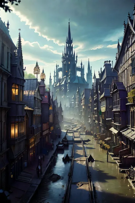 ((best quality)), ((masterpiece)), extremely detailed, delicate texture, aesthetic gothic collection, general term for (gothic architecture, art, fashion, literature, thought, style, and culture), cityscape, background heretical and mysterious light that i...