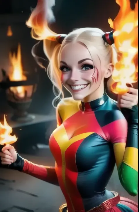 harley quinn, ,  big hair, fire, people