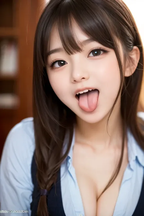  HD、 real 、 cute face, cute face、 beautiful girl、 beautiful woman,The chest, 可愛い beautiful girl、A cute high school girl who sticks out her tongue、very very long tongue pussy、sticking out very long tongue,up face,cute hentai ero face ,face close-up、 Symmetr...