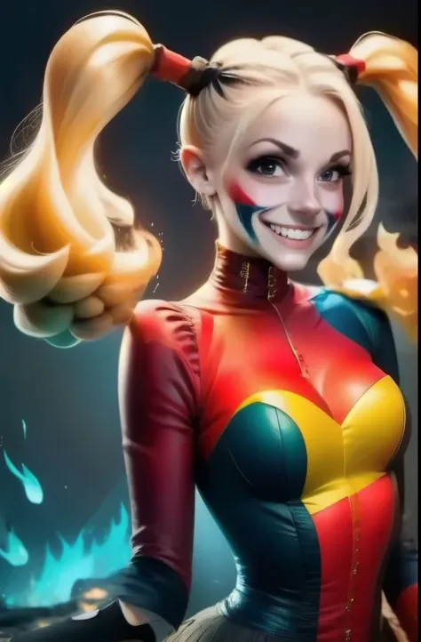 harley quinn, ,  big hair, fire, people