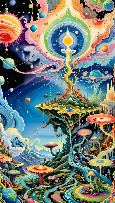 Painting，lots of, Mr.々Planetary Nervous System ,  Huge Space Hierarchical Action Map ，asymmetrical composition， サイケデリック surrealレアリスムアート ,  Estero and Mumford and Alex Grey,   Psychedelic Illustrations  ,  Extremely Detailed Fantasy Art,  Super Advanced Art...