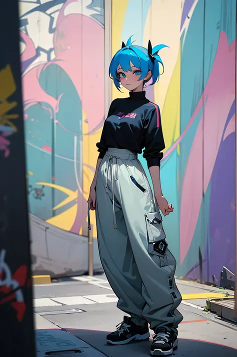 animated girl in a skate Park , girl wearing sexy street clothes, big baggy pants, sexy girl, rainbow hairs, seductive animated girl, sexy, graffitis best rated on pixiv, Tendances sur ArtStation pixiv, Anya de la famille Spy X, avec un miroir, female char...