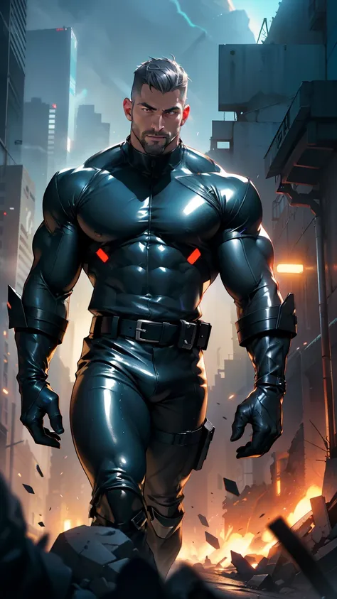  ( full length) A wild    muscular man,   sexy bad,  sadist, brutal executioner . 2 meters Height  ,   muscular тело , (  28 year old man and man   :1.3),  One,       metal tight suit    , ((  liquid shiny metal   )) ,((   super depressing effect   )), (( ...