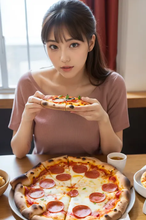 realistic pictures、Pizza on the desk、Margherita、It's in the delivery box。 HD、 high quality