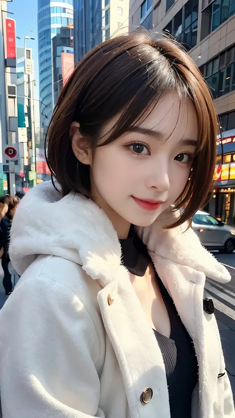  cute 21 year old Japanese、sunny、 shopping、city、 super detail face that has an item、Pay attention to the details、double eyelids、 beautiful thin noses、 sharp concentration:1.2、 beautiful woman:1.4、( showing me light brown hair , short hair、),Pure white skin...