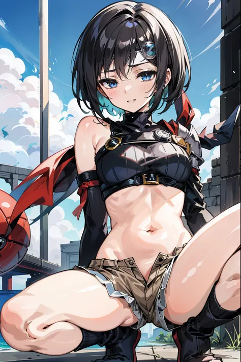 masterpiece, best quality, integrated scenery, integrated background, extremely delicate and beautiful, meticulous details, good composition, , cute face, perfect face, perfect hands, best quality, pyra, 1young__girl, armor, bangs,  yuffiekisaragi, Yuffie ...