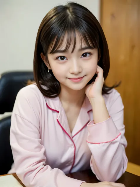 (Best quality, Masterpiece, Ultra High Resolution, (Photorealistic:1.4), Raw Photo, depth of field, professional lighting), (at private room, desk, opened book), 1girl, 15-years-old, the most famous Japanese idol, (wearing most fashionable loungewear, slop...