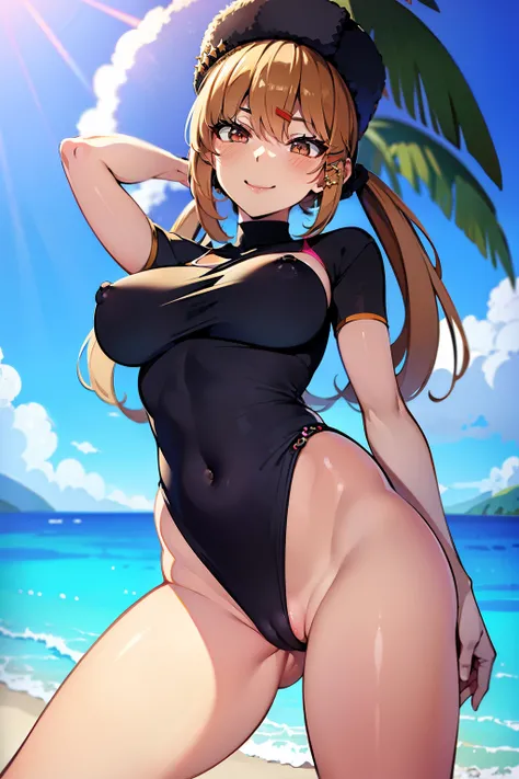 nsfw tiny one-piece swimsuit beach beach beach smile fair slender clitoral piercing nipple piercing stylish groin M shape 