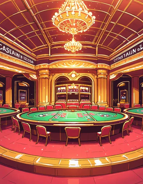 no humans,Inside the store,Playground,Casino Hall, slots, poker,Luxurious, glittering ,background,( manga style),(sketch),(illustration),