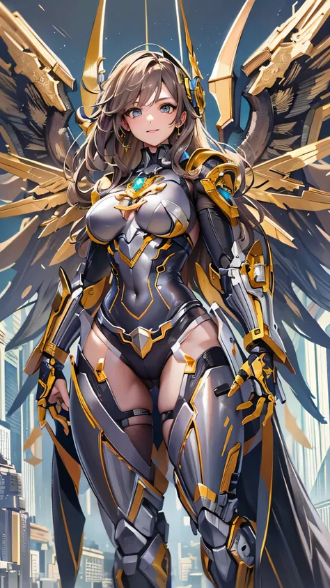  Masterpiece,(  top quality ),highlydetailed, Super Detail, 1 girl,(MechanicalWings:Golden, glowing eyes:green,Goldenrarmor:1.2, Elon Gated Years:0.8),( cyberpunk city :1.5,arms: energy blade ),( Fantasy Scenery:1.2, natural light:1.5, confident look),( pa...